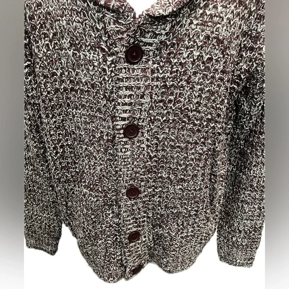 True Rock NWT Large Knit Cardigan Sweater Dark Red Burgundy White Button Down - Picture 6 of 7